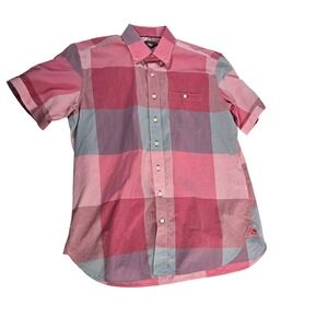 Hammer Made Mens Large Pink Grey Plaid Short Sleeve Button Up Shirt
